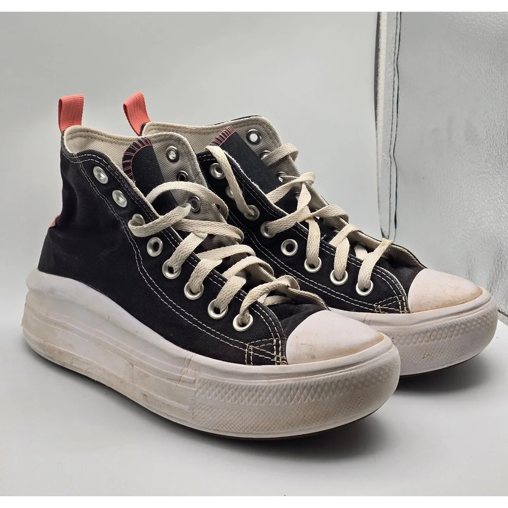 Converse Chucks All Star Move High Top Black Pink Kids Platform Sneakers 4.5